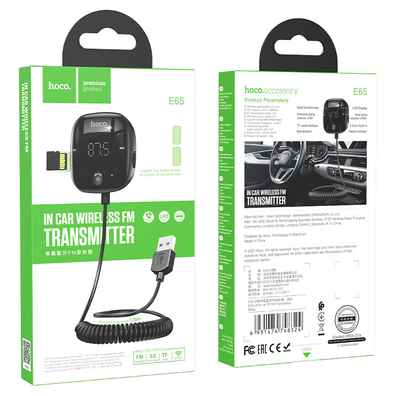 Transmisor Fm Bluetooth 3.5mm Micro Sd Hoco Negro – imagen 3