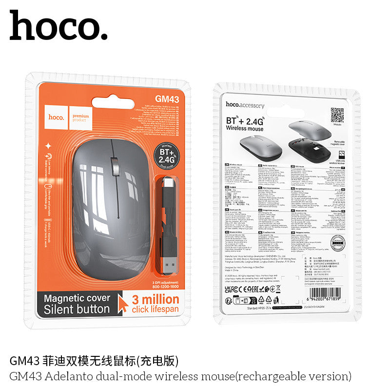 Mouse Inalámbrico Dual Hoco Gm43 1600 Dpi Gris – imagen 3