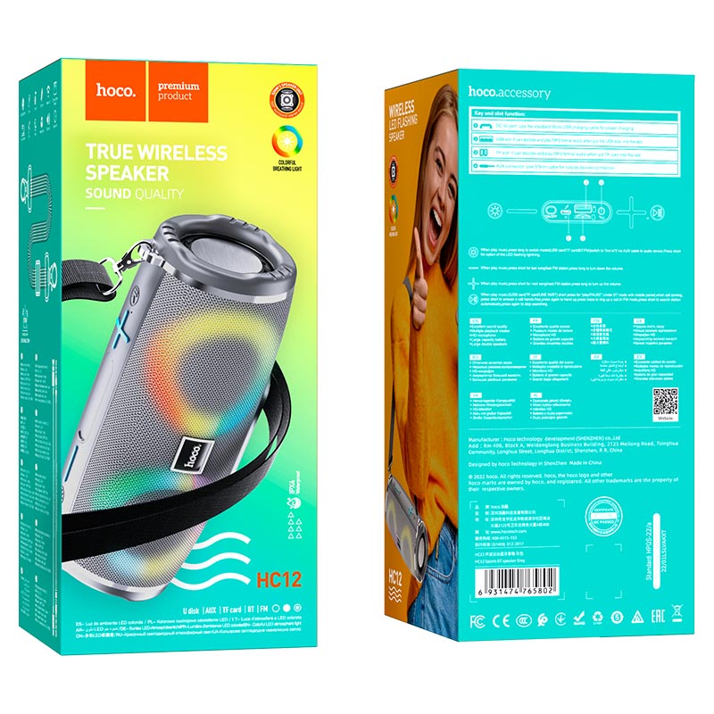 Parlante Bluetooth Hoco Hc12 Fm Usb Aux Gris – imagen 3