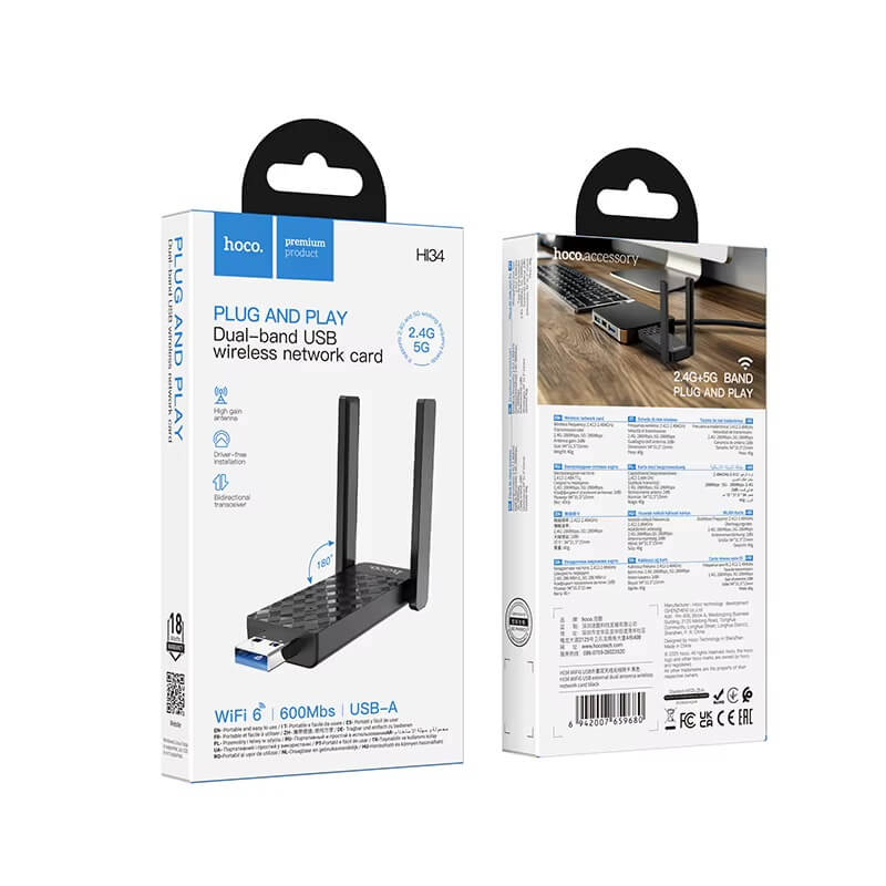 Antena Tarjeta Red Usb Dual Band Hoco Hi34 Wifi 6 Negro – imagen 2