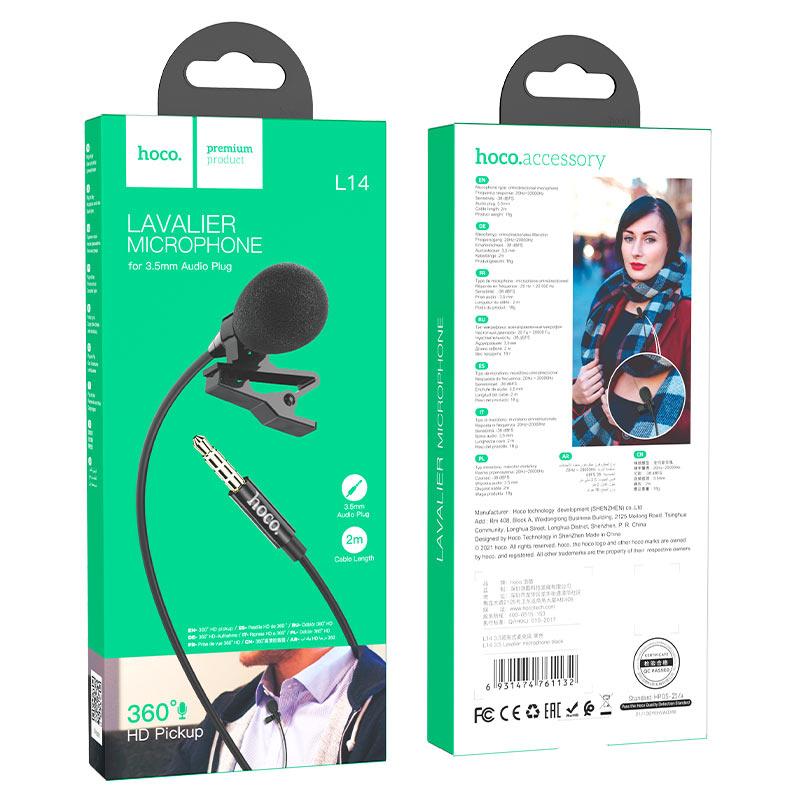 Microfono Externo Hoco L14 3.5 Aux Negro – imagen 3