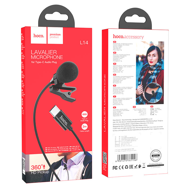 Microfono Externo Hoco L14 Tipo C Negro – imagen 3