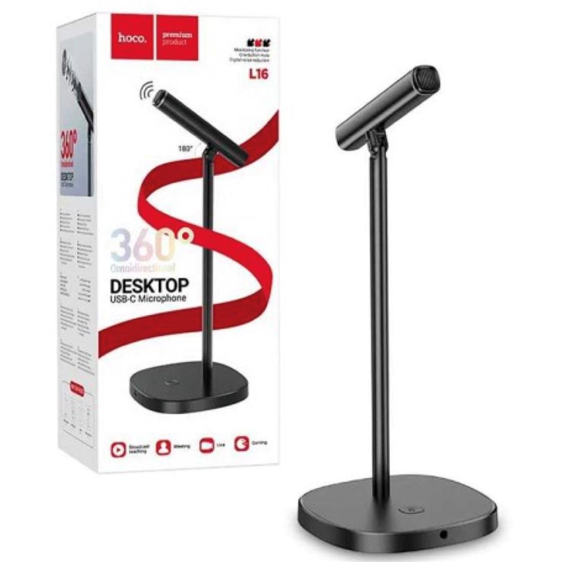 Micrófono De Escritorio Hoco L16 360º Usb Tipo C Negro – imagen 2