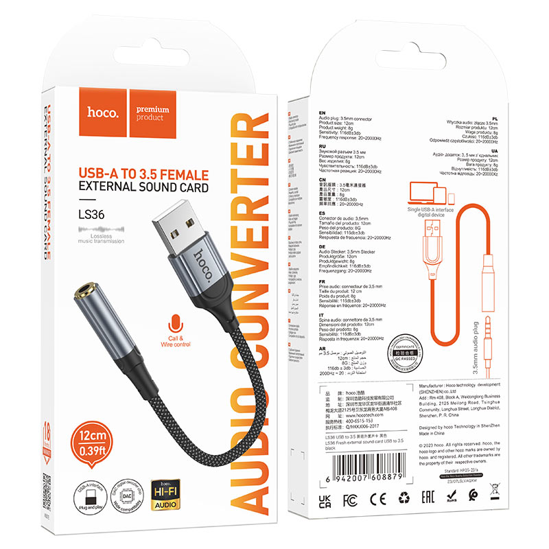 Tarjeta Sonido Usb a Jack 3.5mm Hoco Ls36 Negro – imagen 4