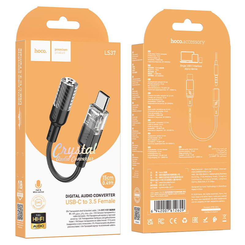 Cable Adaptador Tipo C a 3.5mm Trenzado Hoco Ls37 Negro – imagen 4