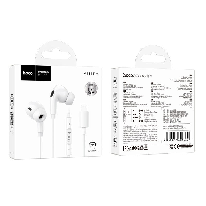 Audífonos In Ear Hoco M111 Pro Para Lightning Blanco – imagen 3