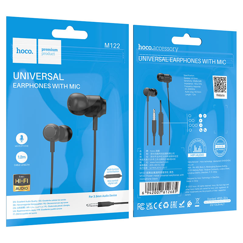 Audífonos In Ear Hoco M122 3.5mm Power Metal Negro – imagen 3