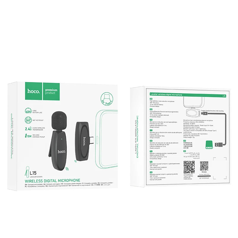 Microfono Externo Inalámbrico Para Iphone Hoco L15 Negro – imagen 3