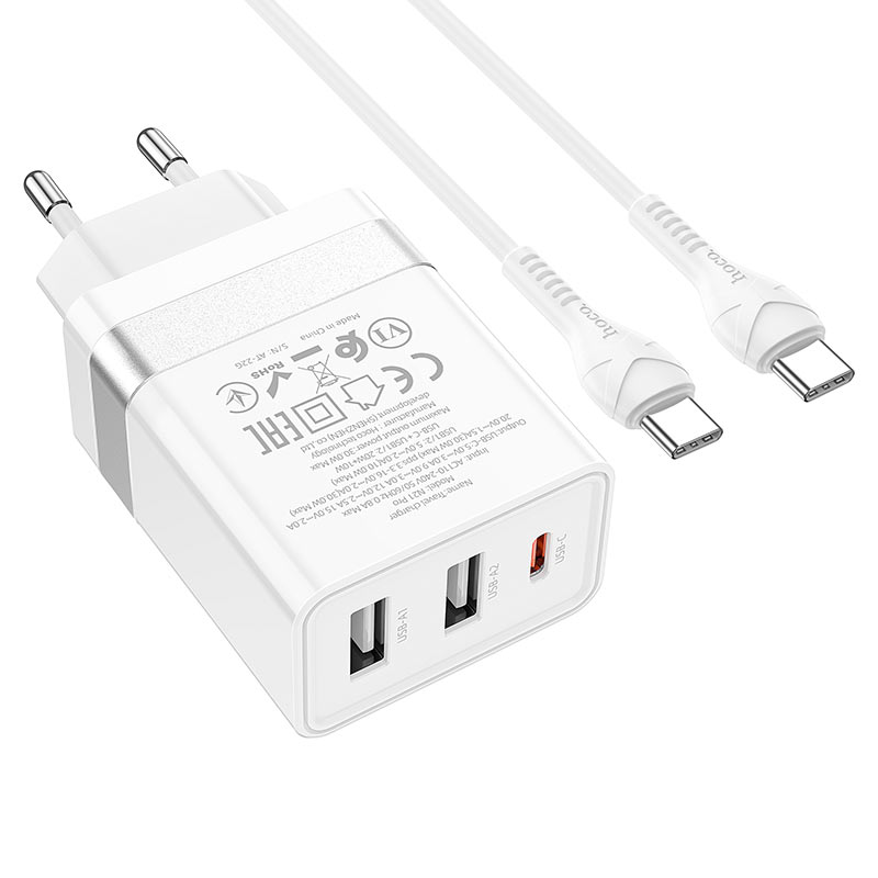Cargador Hoco N21 Pro 30w Carga Rapida + Cable Tipo C Blanco – imagen 2