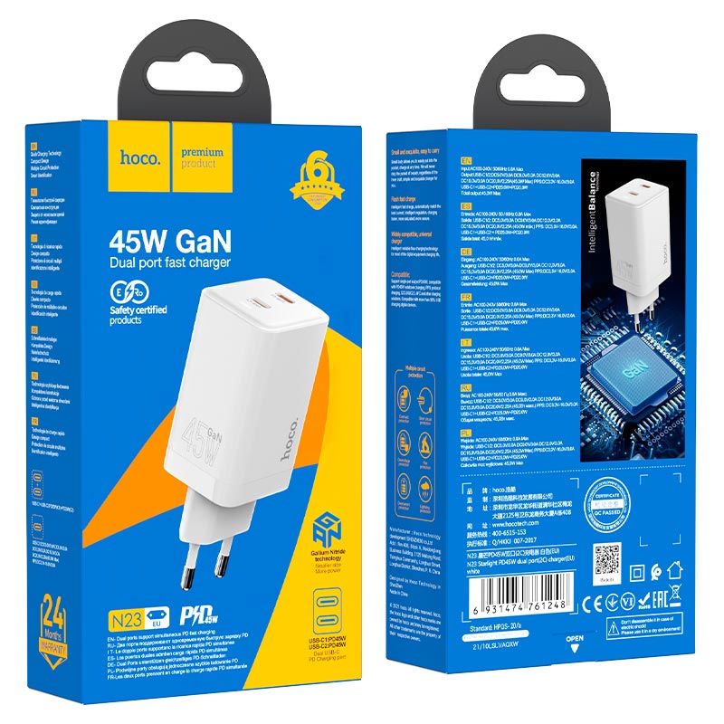Cargador Hoco N23 45w Carga Rapida Dual Blanco – imagen 3