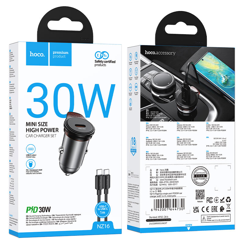 Cargador De Auto Tipo C Hoco Nz16 30w + Cable Tipo C – imagen 2