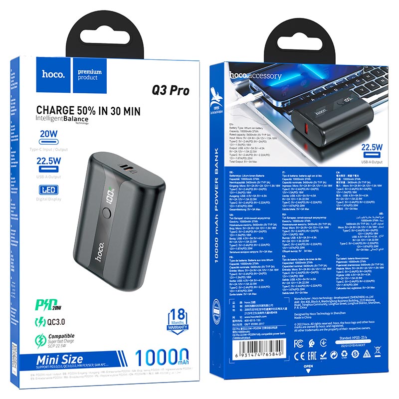 Bateria Portatil Powerbank Hoco Q3 Pro 10.000mAh Negro – imagen 3