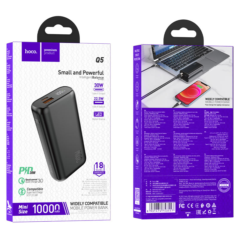 Powerbank Bateria Portatil 10000 Mah Hoco Q5 Aegis 30w Negro – imagen 5