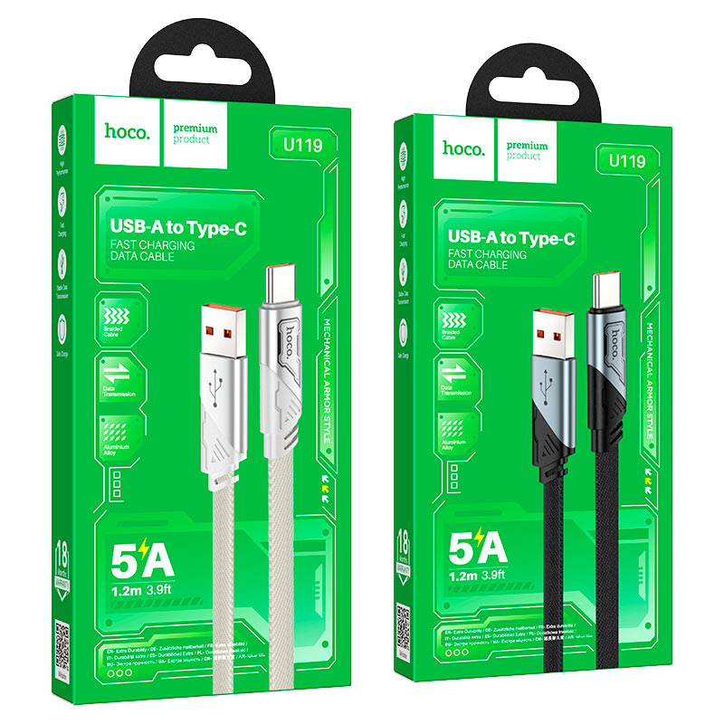 Cable Usb a Tipo C Hoco U119 5a Cable Reforzado Negro – imagen 3