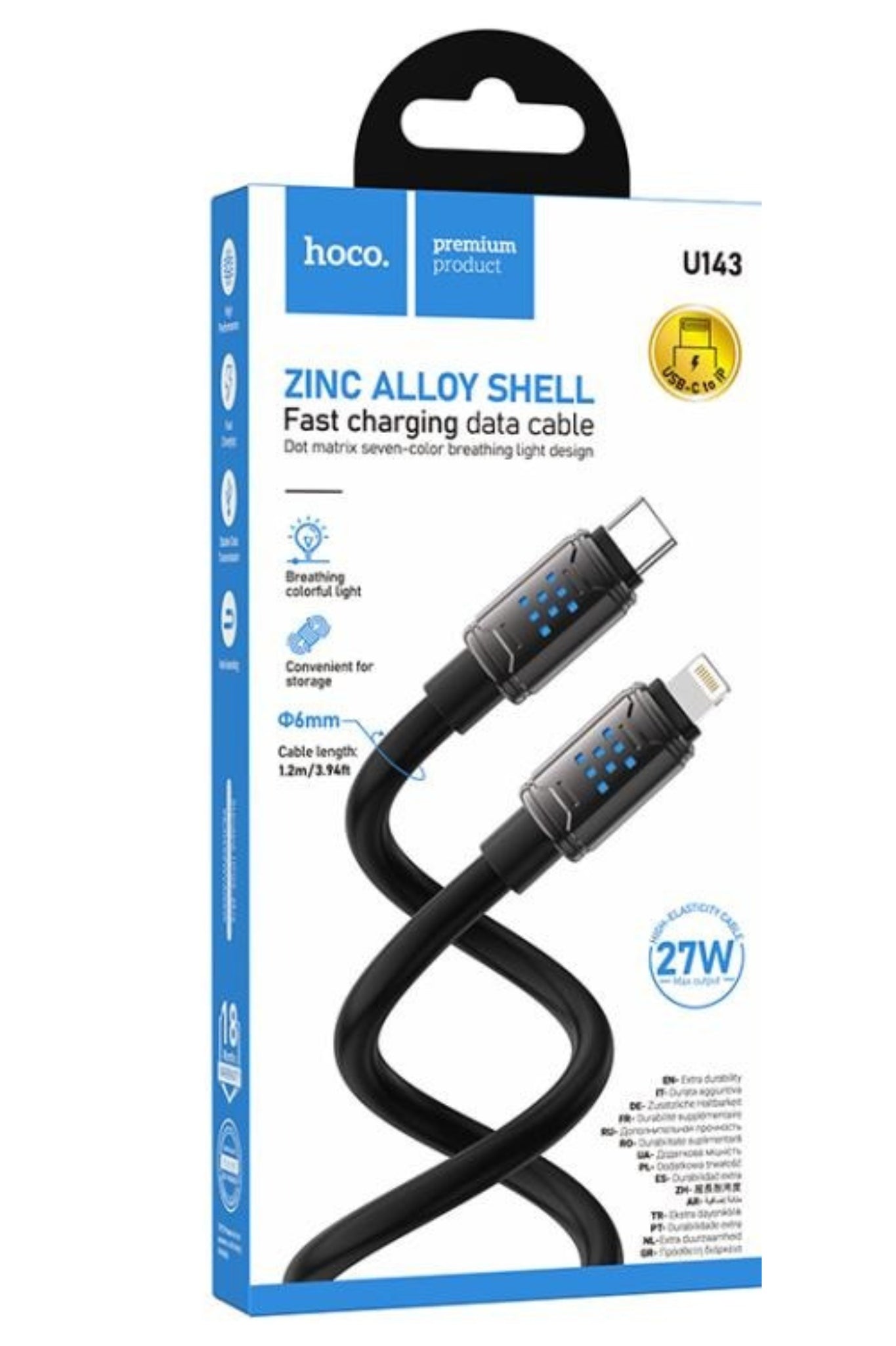 Cable Tipo C Para Lightning Hoco U143 1,2 Metro Negro – imagen 2
