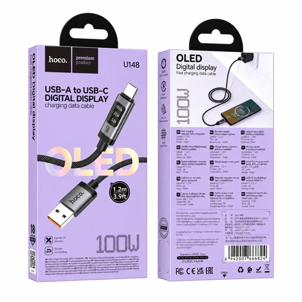 Cable Usb a Tipo C Hoco U148 100w 1,2 Metros Negro