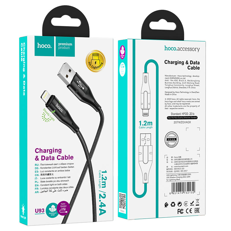 Cable Usb Para Lightning 2.4a Hoco U93 Negro – imagen 2