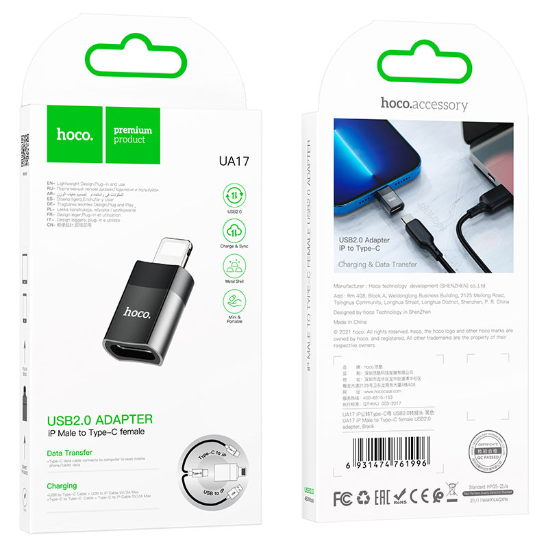 Adaptador Lightning a Tipo C Hoco Ua17 Negro – imagen 5