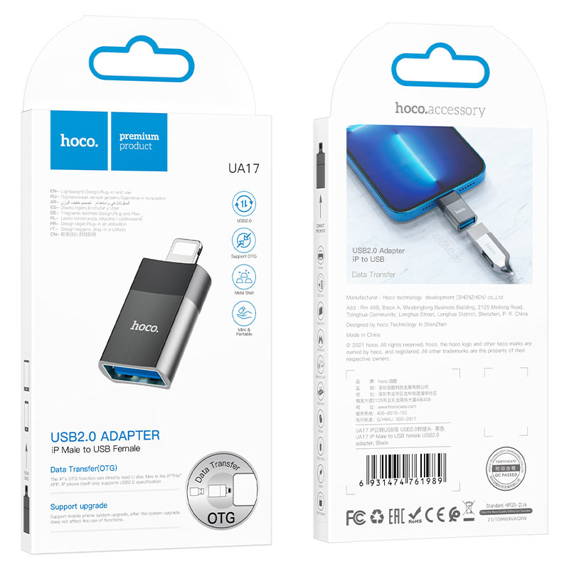 Adaptador Lightning a Usb Hoco Ua17 Negro – imagen 4
