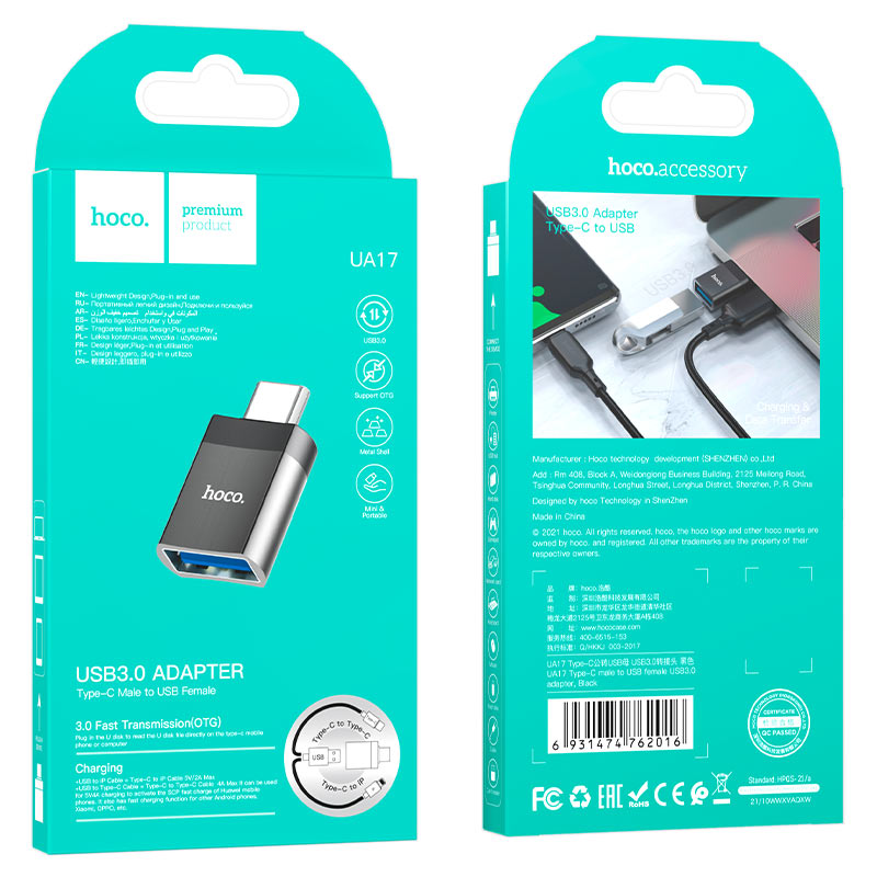 Adaptador Tipo C a Usb Hoco Ua17 Negro – imagen 4