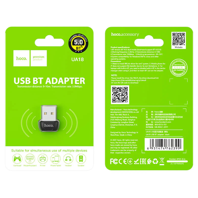 Adaptador Usb Bluetooth 5.0 Hoco Ua18 Negro – imagen 2