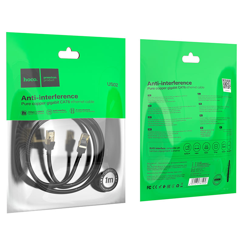 Cable De Red Rj45 Cat 6 Hoco Us02 1 Metro Negro – imagen 4