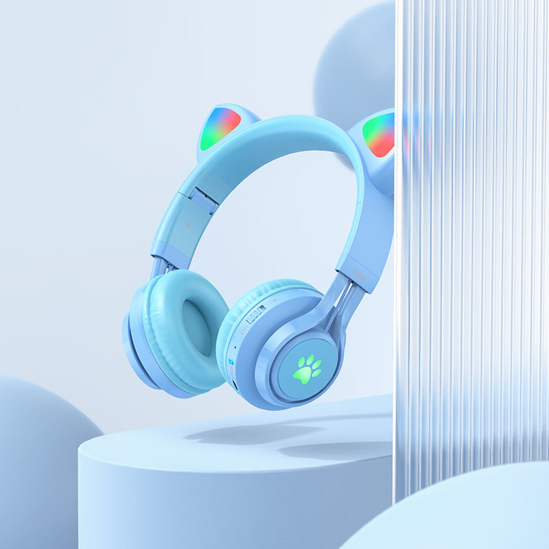 Audifonos Bluetooth Hoco W39 Para Niños Orejas Gato Azul – imagen 3