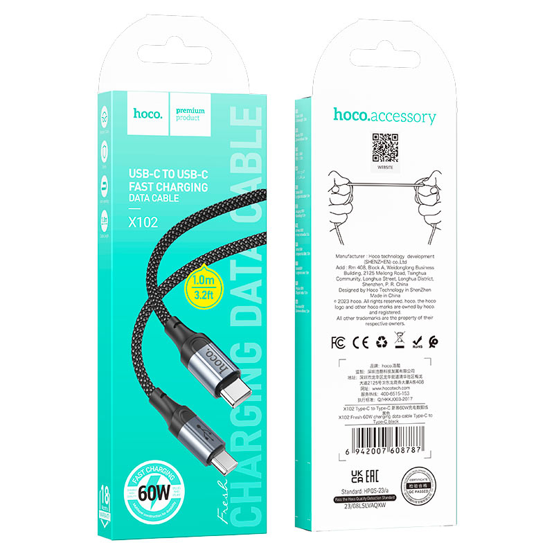 Cable Tipo C a Tipo C Hoco X102 Negro – imagen 2