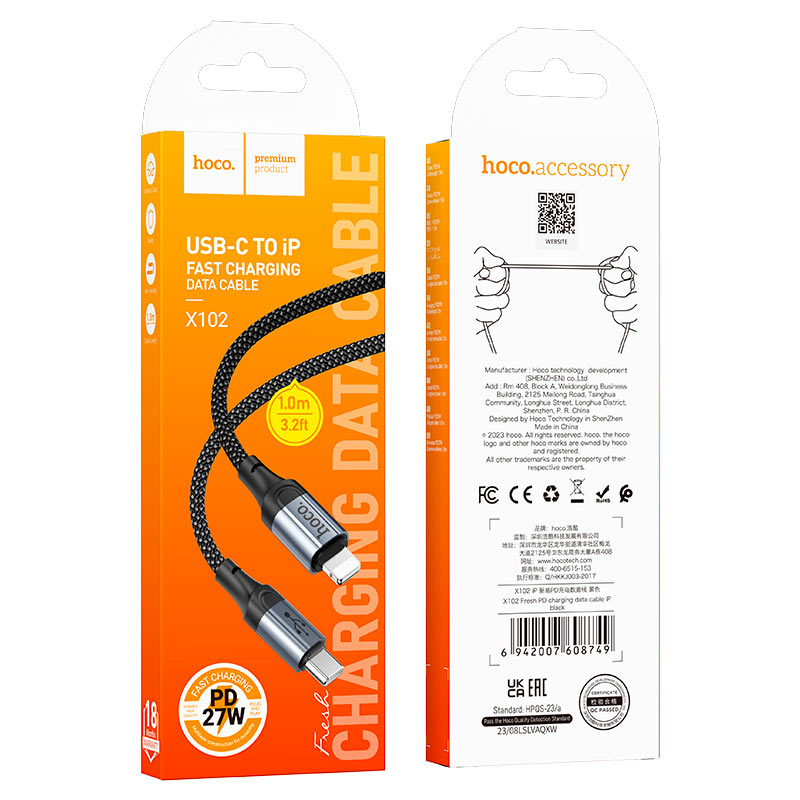 Cable Tipo C a Lightning Hoco X102 Negro – imagen 2