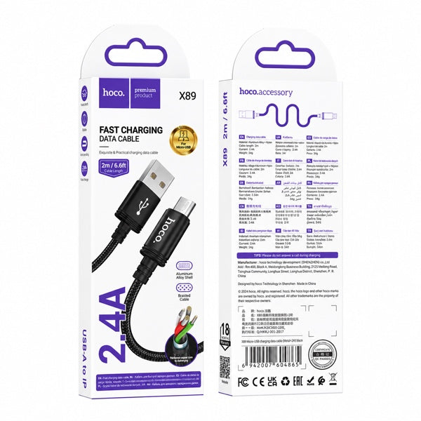 Cable Usb a Micro Usb Hoco X89 2 Metros Negro