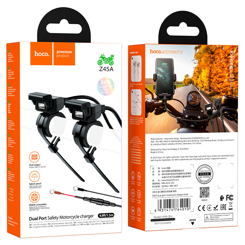 Cargador Moto Hoco Z45A Doble Puerto Usb Negro – imagen 4
