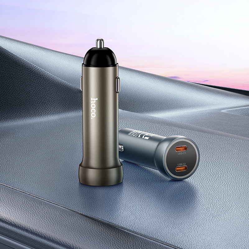 Cargador de Auto Hoco Z54b Dual Max 60w Puerto Tipo C Gris – imagen 4
