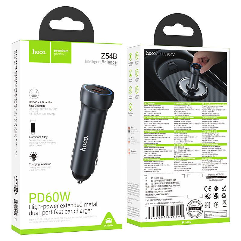 Cargador de Auto Hoco Z54b Dual Max 60w Puerto Tipo C Gris – imagen 2