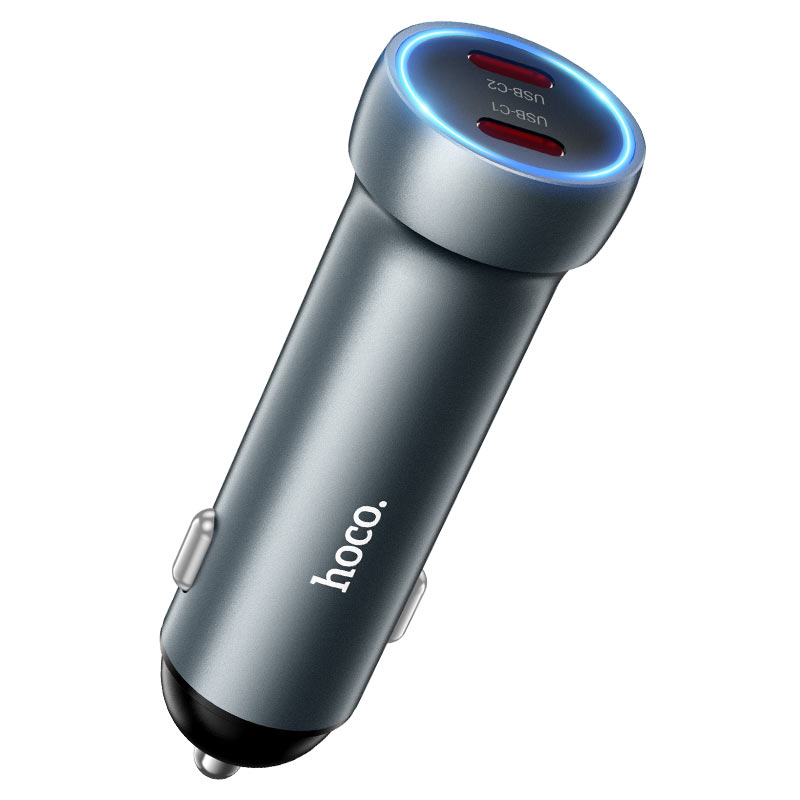 Cargador de Auto Hoco Z54b Dual Max 60w Puerto Tipo C Gris
