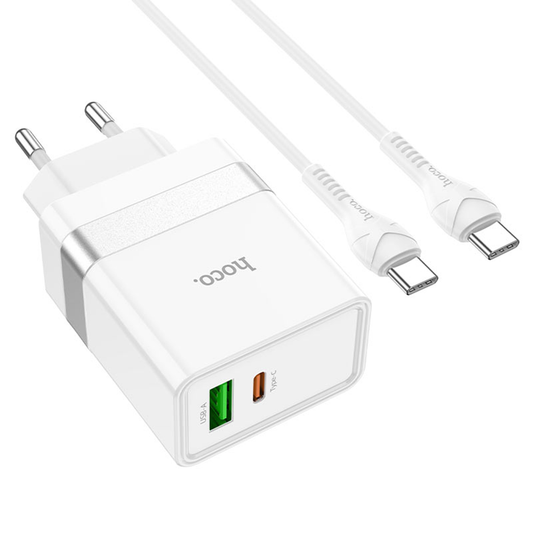 Cargador Hoco N21 30w Carga Rapida Dual + Cable Tipo C