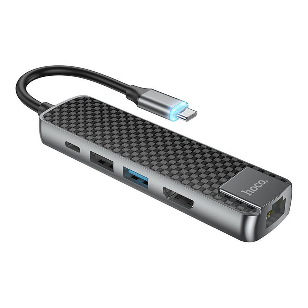 Adaptador Hoco Hub Hb23 Tipo C 5 en 1 Hdmi Rj45 Usb Gris