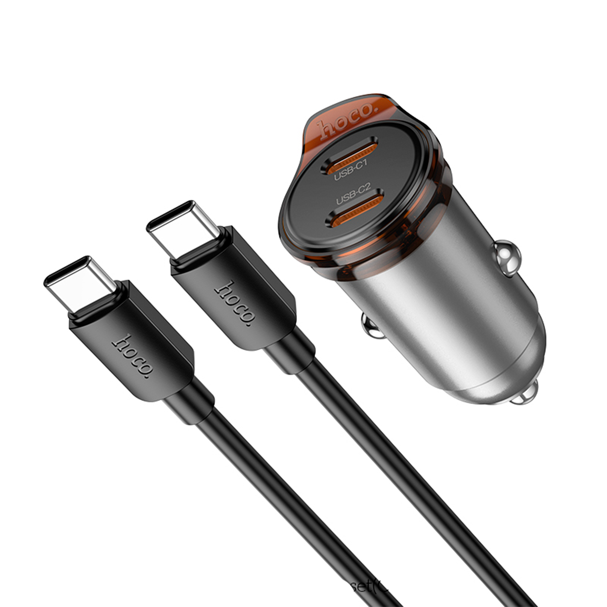 Cargador De Auto Hoco Nz16b Dual Tipo C + Cable Tipo C Negro