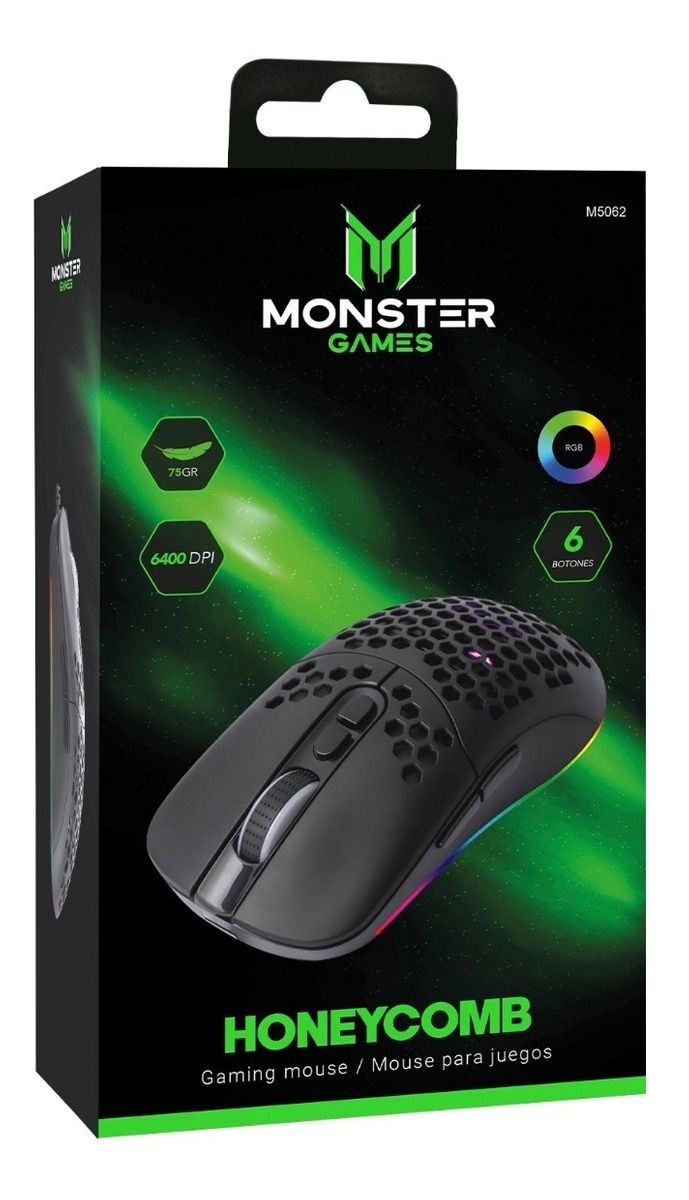 Mouse Gamer Monster Honeycomb Rgb 6400dpi Negro – imagen 4