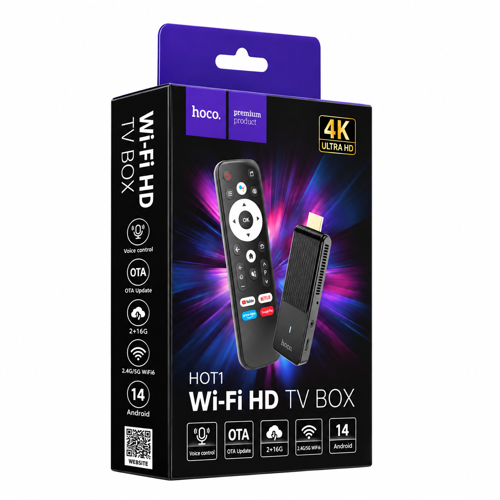 Hoco Hot1 Wifi HD TV Box 4K Android 14 Negro