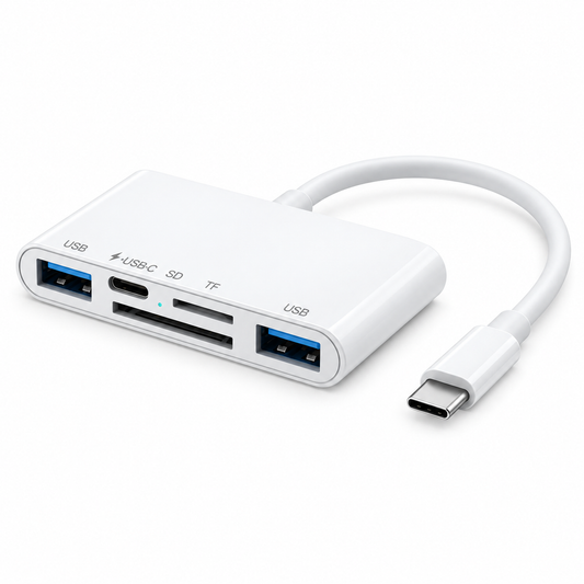 Hub Birlink Tipo C 5 en 1 con Lector de Tarjetas SD/TF Blanco