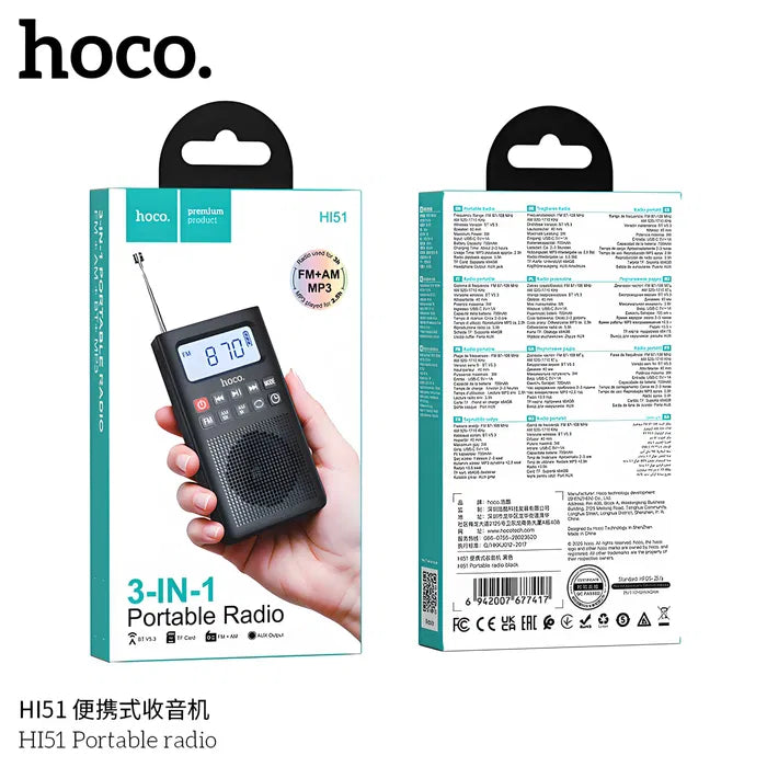 Radio Portatil Bluetooth Hoco Hi51 Am Fm Micro Sd Para Mp3 Negro – imagen 3