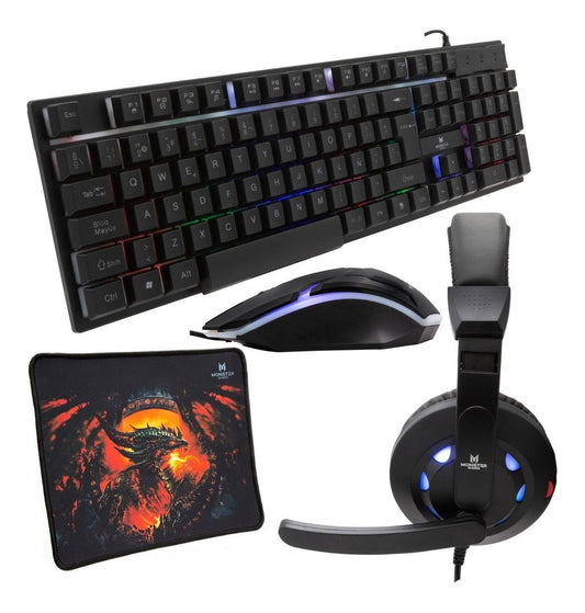 Kit Gamer Monster 4 En 1 Rgb Insertion K4125 Negro