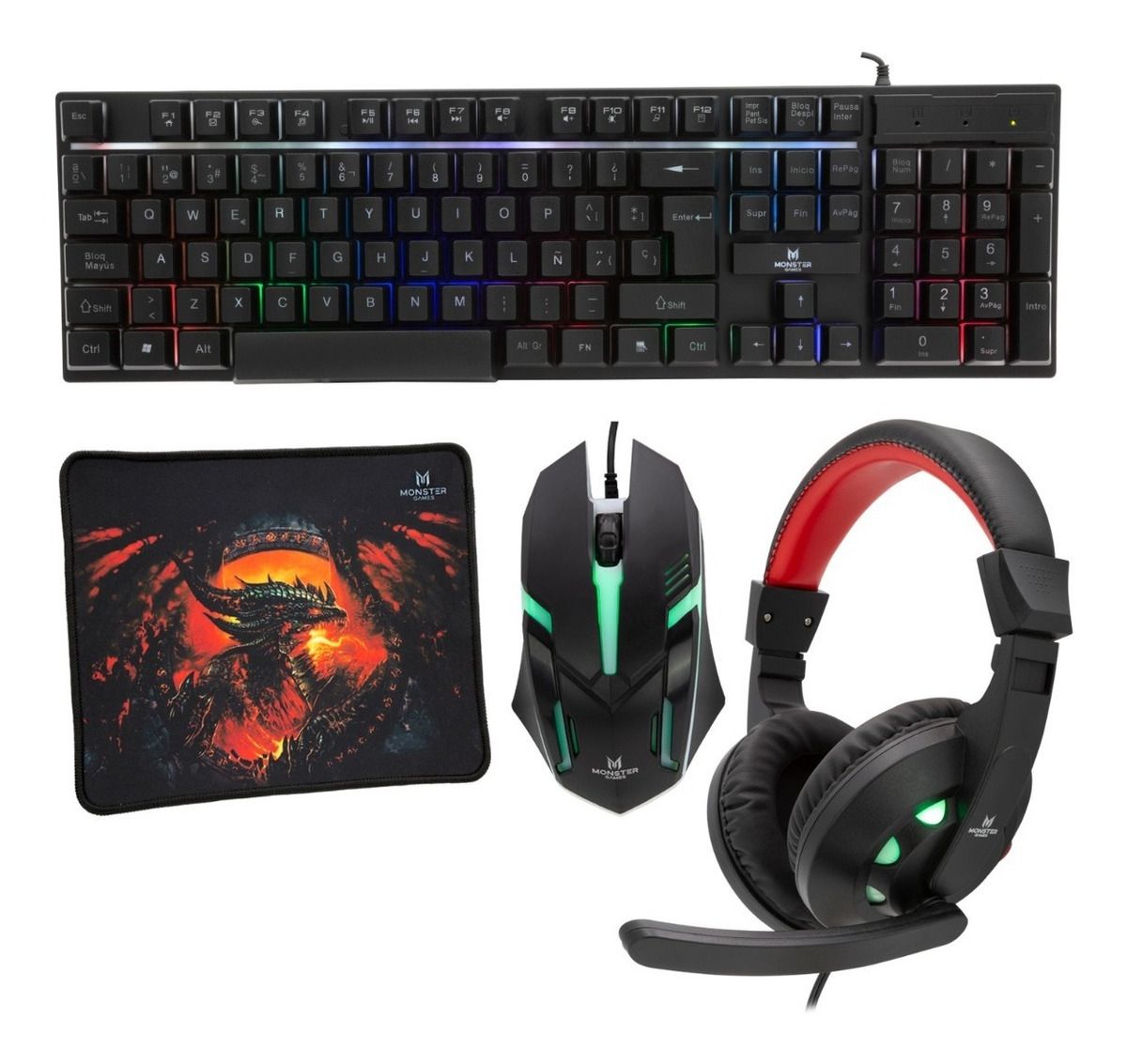 Kit Gamer Monster 4 En 1 Rgb Insertion K4125 Negro – imagen 2