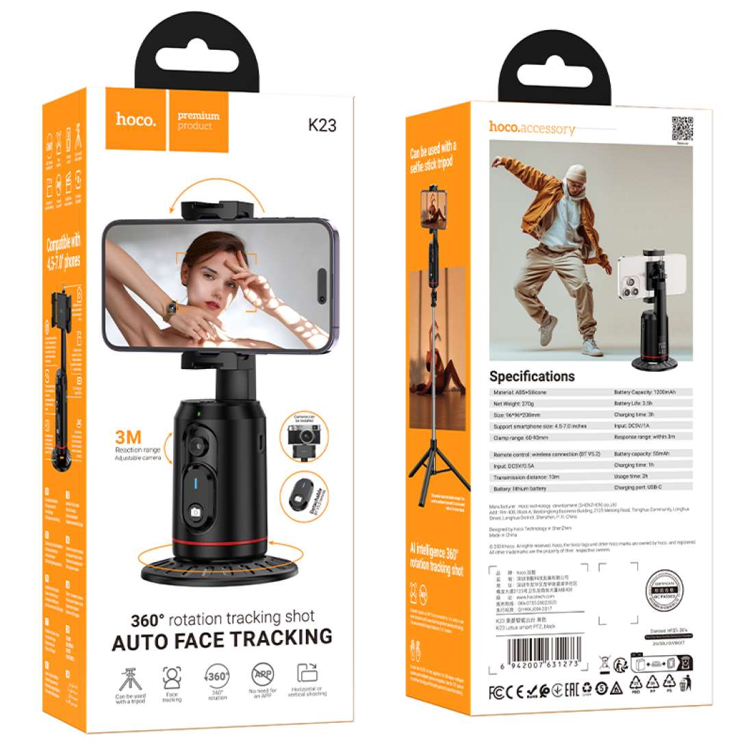 Baston Selfie Tripode Bluetooth Hoco K23 Rotacion 360 y Seguimiento – imagen 4