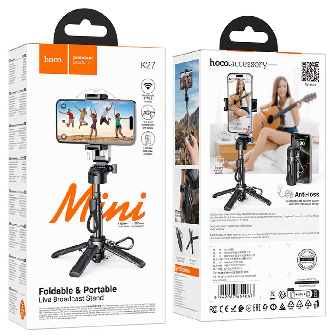Baston Selfie Tripode Bluetooth Mini Hoco K27 Negro – imagen 4