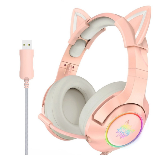 Audfonos Gamer Onikuma k9 Usb 7.1 Rgb Orejas De Gato Pc Rosado