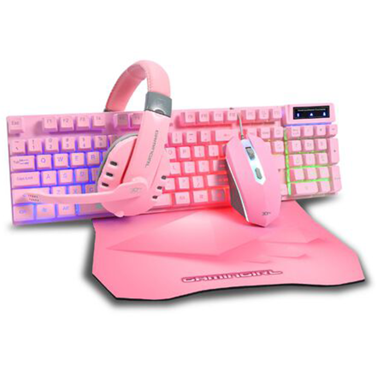 Kit Gamer 4 en 1 3DFX Teclado + Mouse + Audífonos + Mousepad Rosado