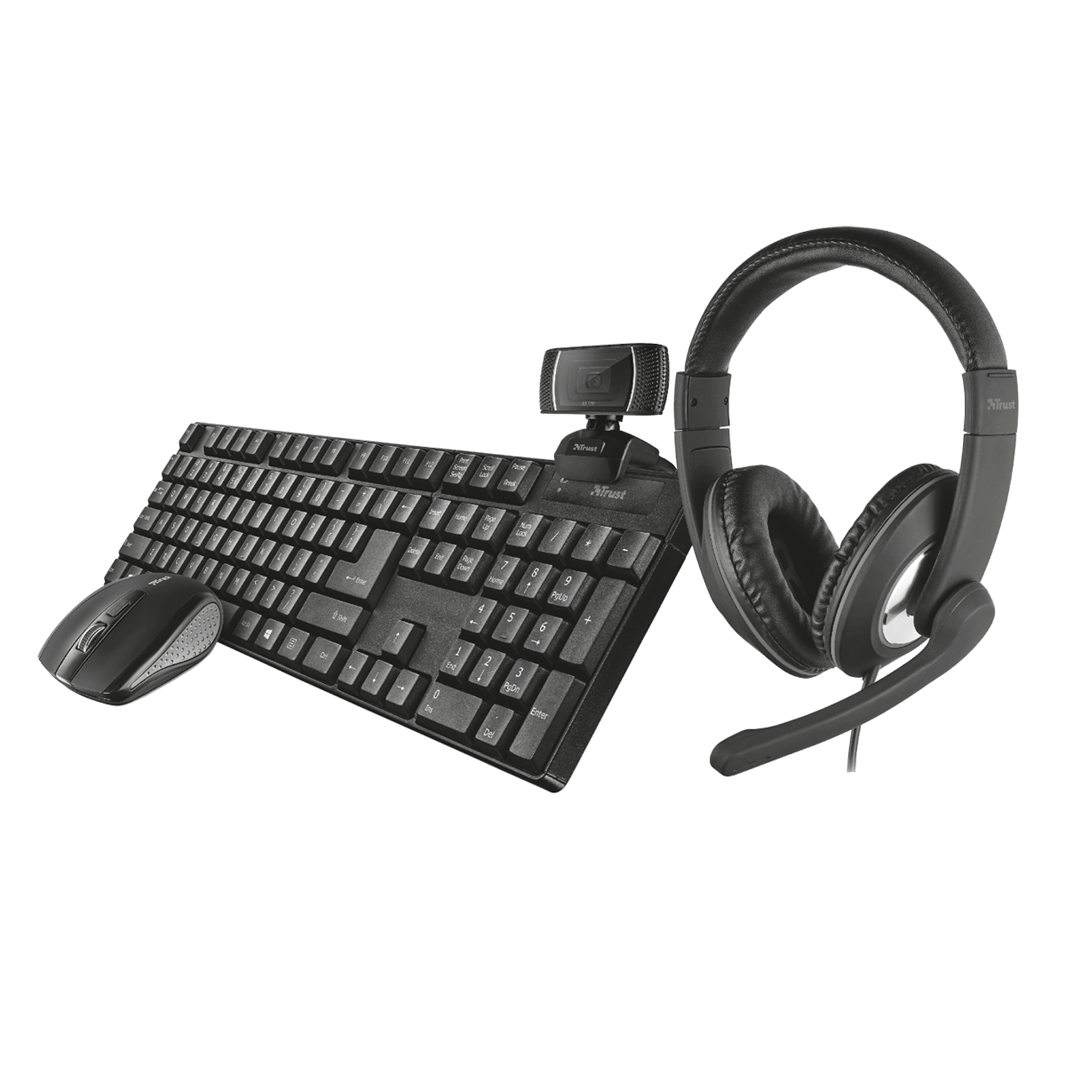 Kit Home Office 4 en 1 Trust Qoby Teclado + Mouse + Audífonos + Camara