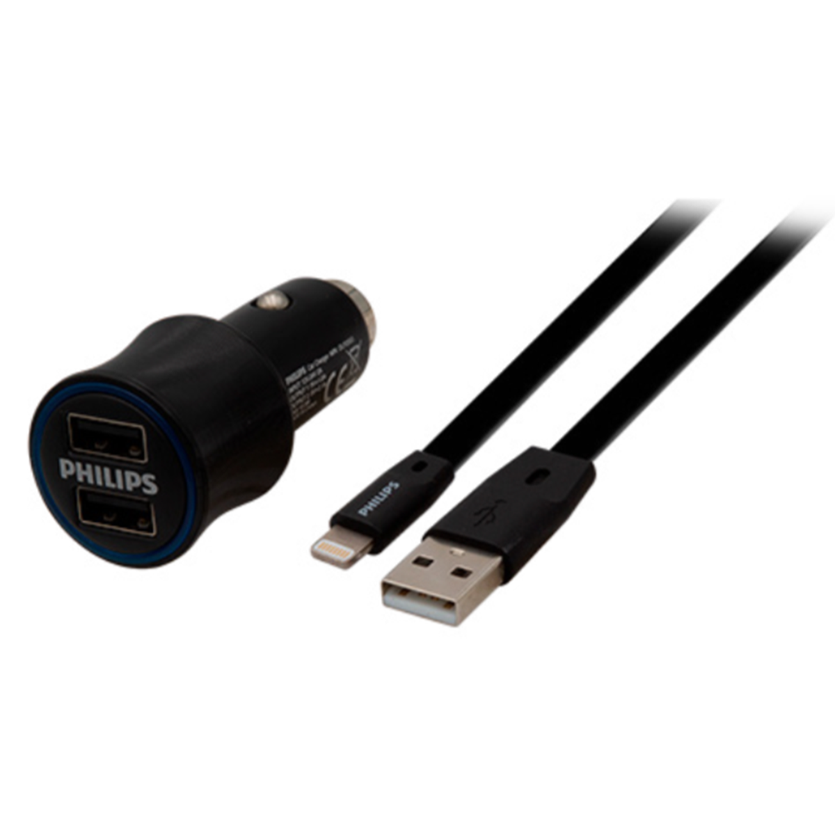 Kit Cargador Doble Usb Auto Philips + Cable Iphone Lightning