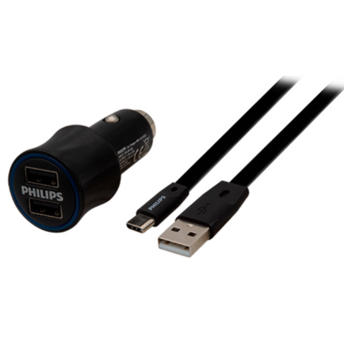 Kit Cargador Doble Usb Auto Philips + Cable Tipo C